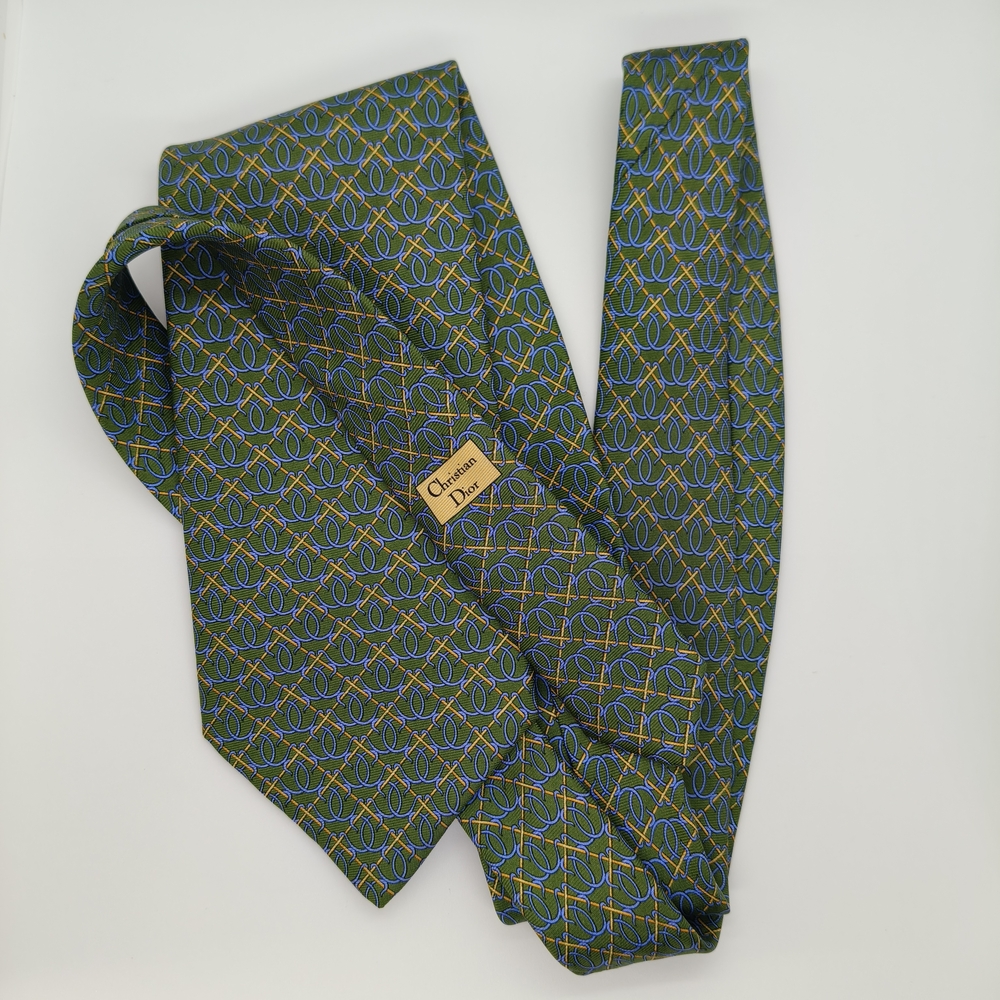 Dior Green and Blue Patterned Tie